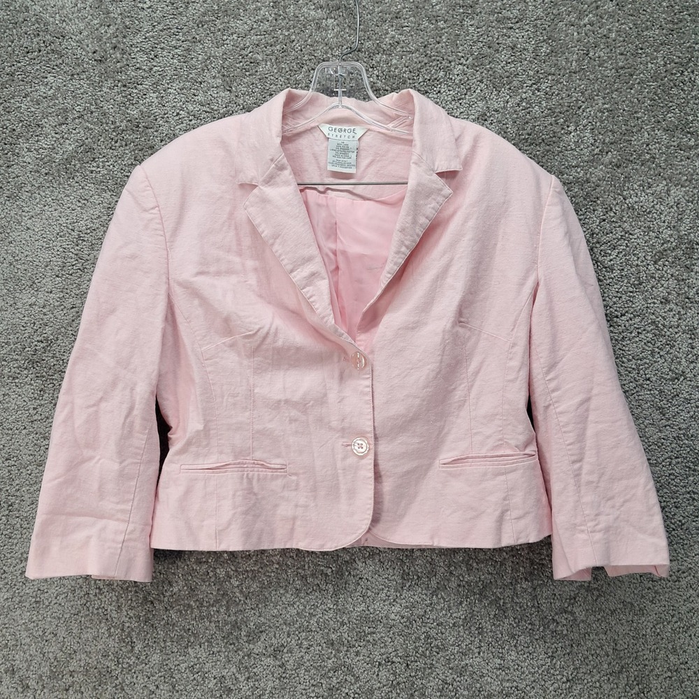 George Stretch Womens Pink Linen Blend Cropped Blazer Jacket Size 14 GLS21024